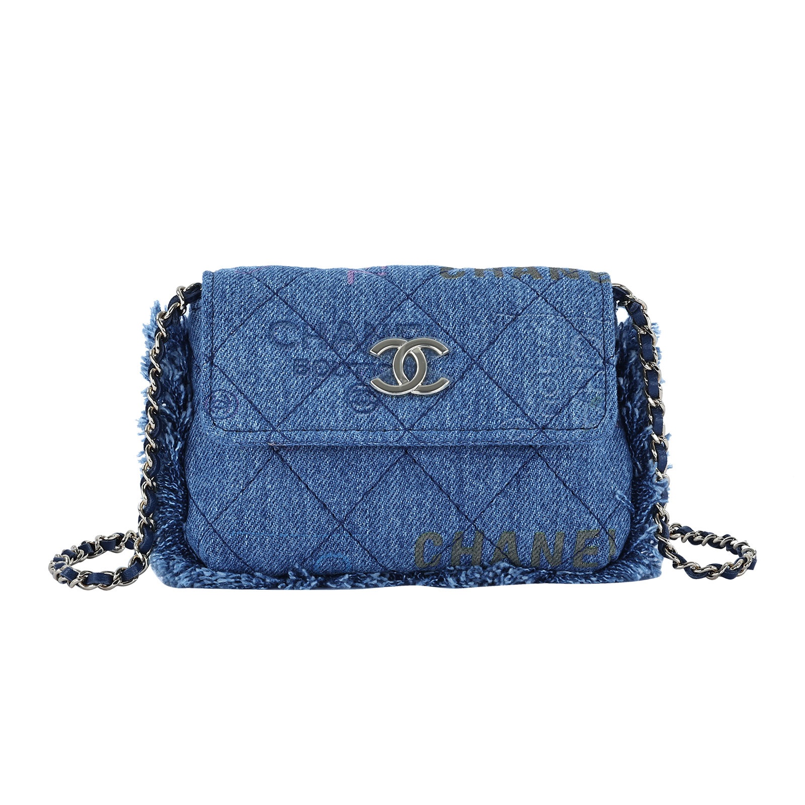 香奈兒 CHANEL 丹寧布 塗鴉 小廢包 鍊帶 肩背 口蓋包 AP2602 塗鴉牛仔口蓋小鏈包 原廠盒子/DUST 原廠盒子/購買證明影本/保證卡