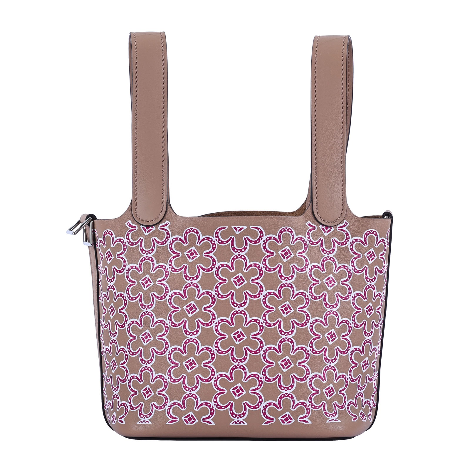 愛馬仕 Hermes Picotin Lock 14 Micro 菜籃子包 U刻 棕紅小花PICOTIN14 MICRO 防塵袋/鎖組