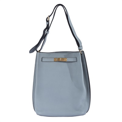 愛馬仕 Hermes So-Kelly Bag 凱莉水桶包 22 SOKL22 T刻 冰河藍SO KELLY 22CM 原廠盒子/防塵袋