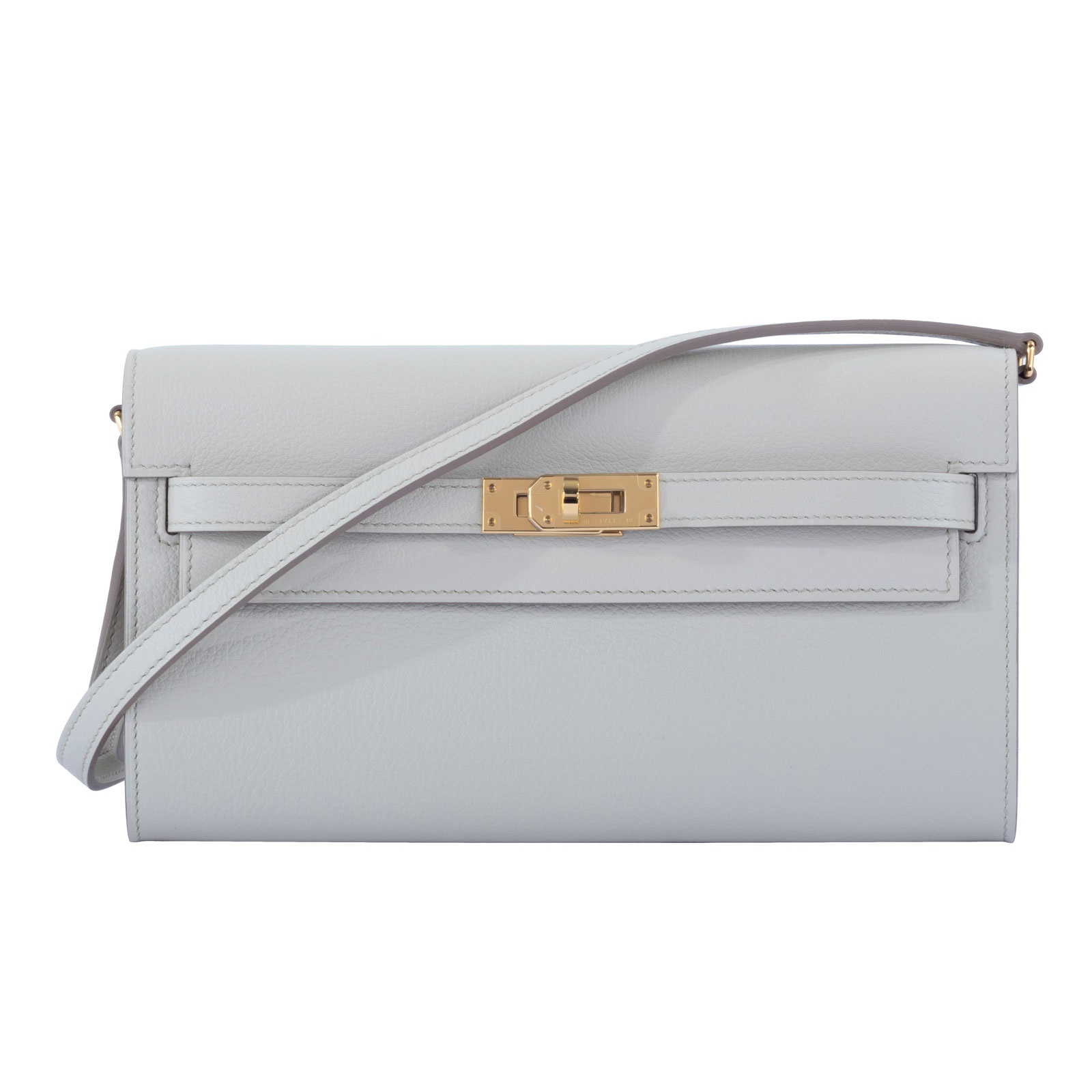 愛馬仕 Hermes Kelly to go 長夾肩背包 KLG W刻 灰白KELLY TO GO 原廠盒子/防塵袋