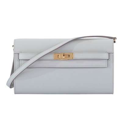 愛馬仕 Hermes Kelly to go 長夾肩背包 KLG W刻 灰白KELLY TO GO 原廠盒子/防塵袋
