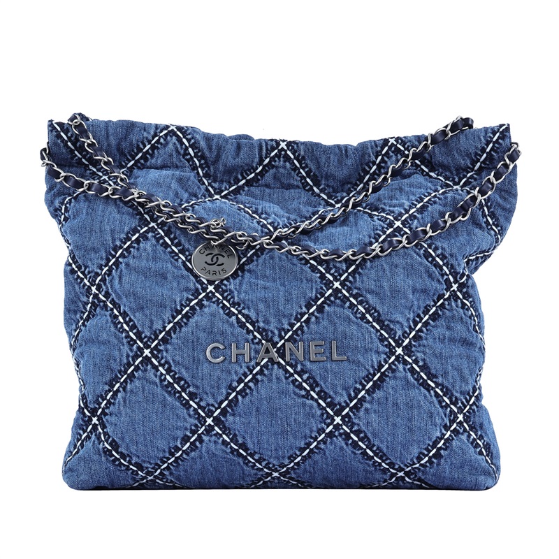 香奈兒 CHANEL 22 菱格紋 單寧 束口 單肩包  晶片款 丹寧22包 小號 無附屬品