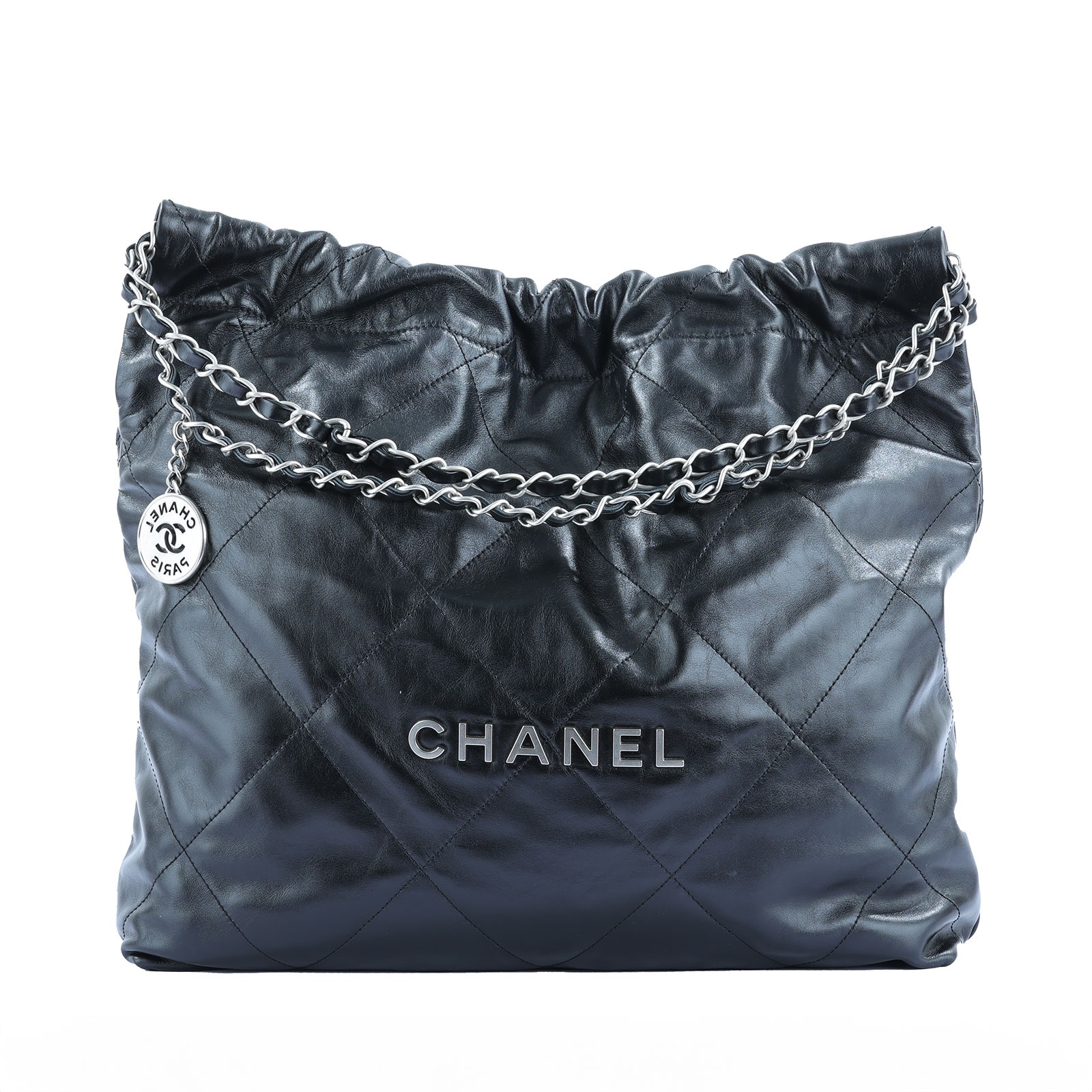 香奈兒 CHANEL 22 中型 束口包 AS3261 黑銀 22 包 中號 防塵袋