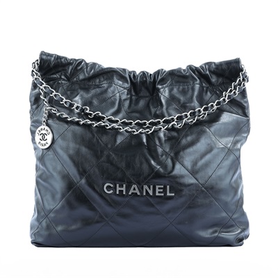 香奈兒 CHANEL 22 中型 束口包 AS3261 黑銀 22 包 中號 防塵袋