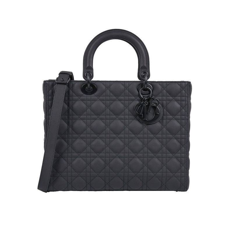 迪奧 CHRISTIAN DIOR Lady Dior 大型 手提 肩背包 啞光  全黑LADY DIOR 保證卡