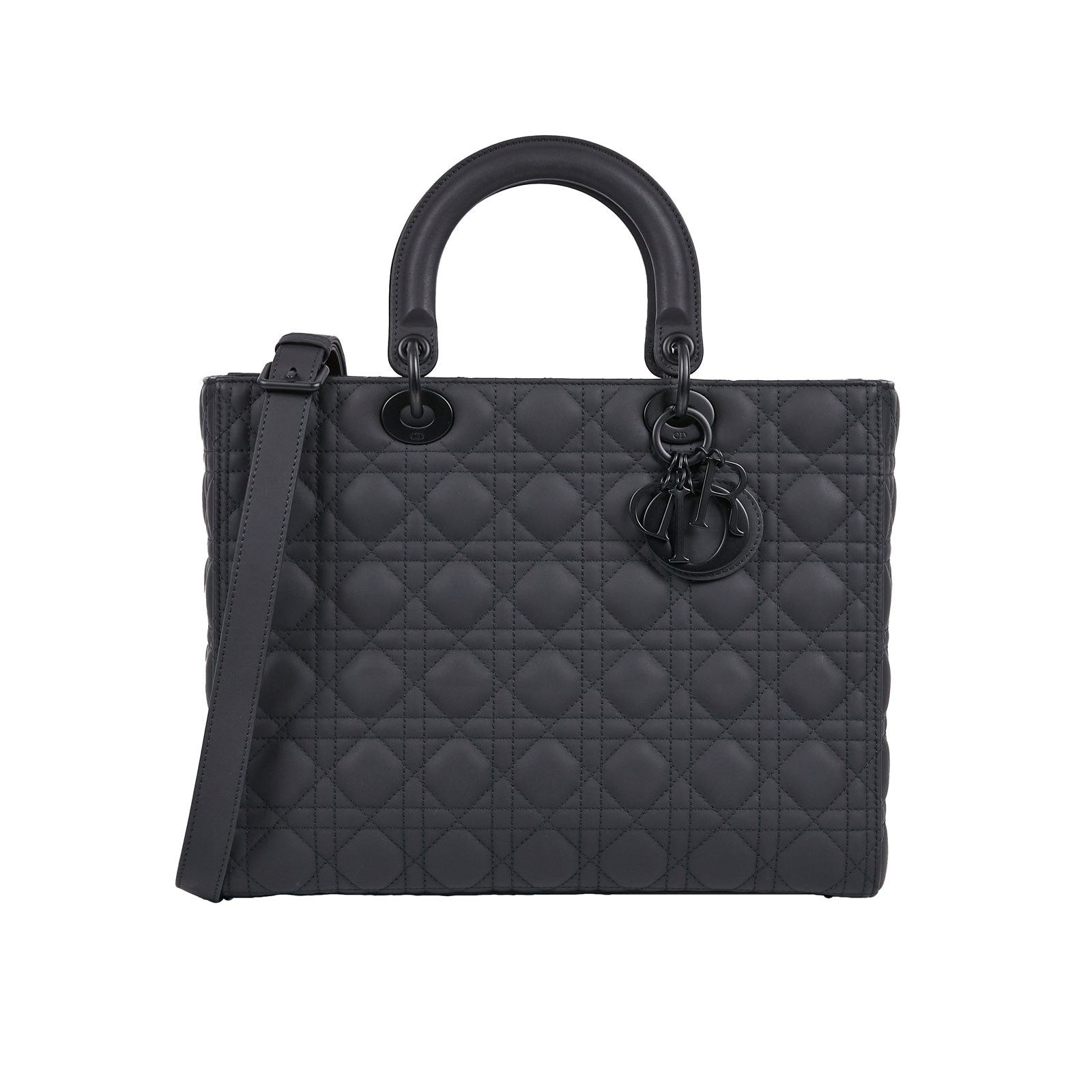 迪奧 CHRISTIAN DIOR Lady Dior 大型 手提 肩背包 啞光  全黑LADY DIOR 保證卡