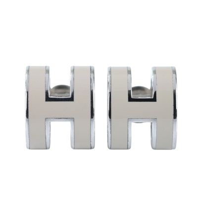 愛馬仕 Hermes Mini Pop H 耳釘 POPHE GD0220 栗子灰銀POP H耳環 原廠盒子/防塵袋