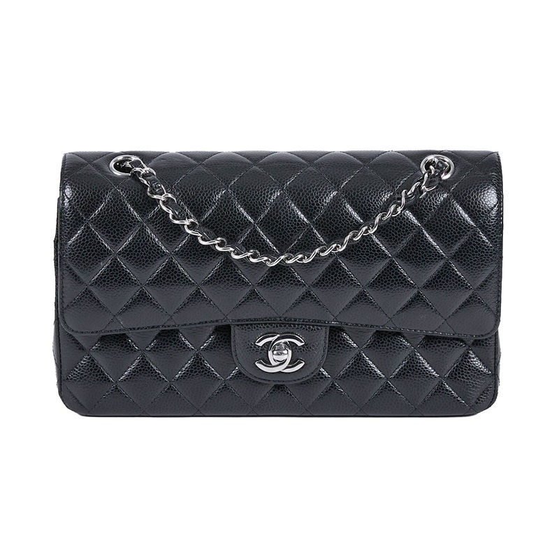香奈兒 CHANEL CF 經典 11.12 口蓋包 A01112 晶片款 黑銀荔枝coco25 無附屬品