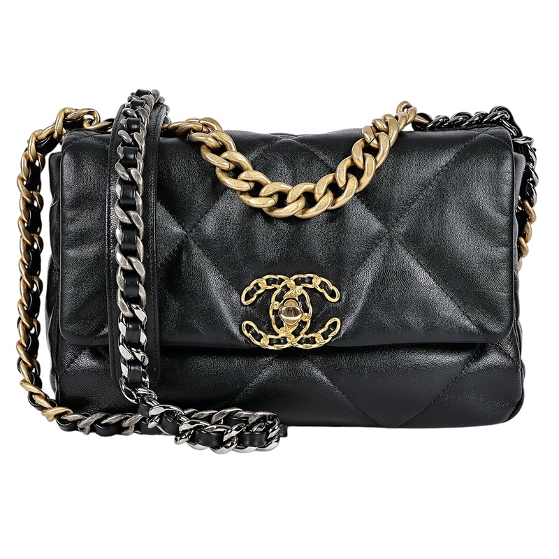 香奈兒 CHANEL 19 口蓋包 肩背 斜背 手提包  30開 黑金19包26CM 防塵袋/保證卡
