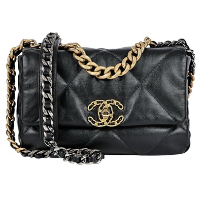 香奈兒 CHANEL 19 口蓋包 肩背 斜背 手提包  30開 黑金19包26CM 防塵袋/保證卡