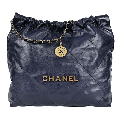 香奈兒 CHANEL 22 中型 束口包  晶片款 深藍22包 原廠盒子/防塵袋