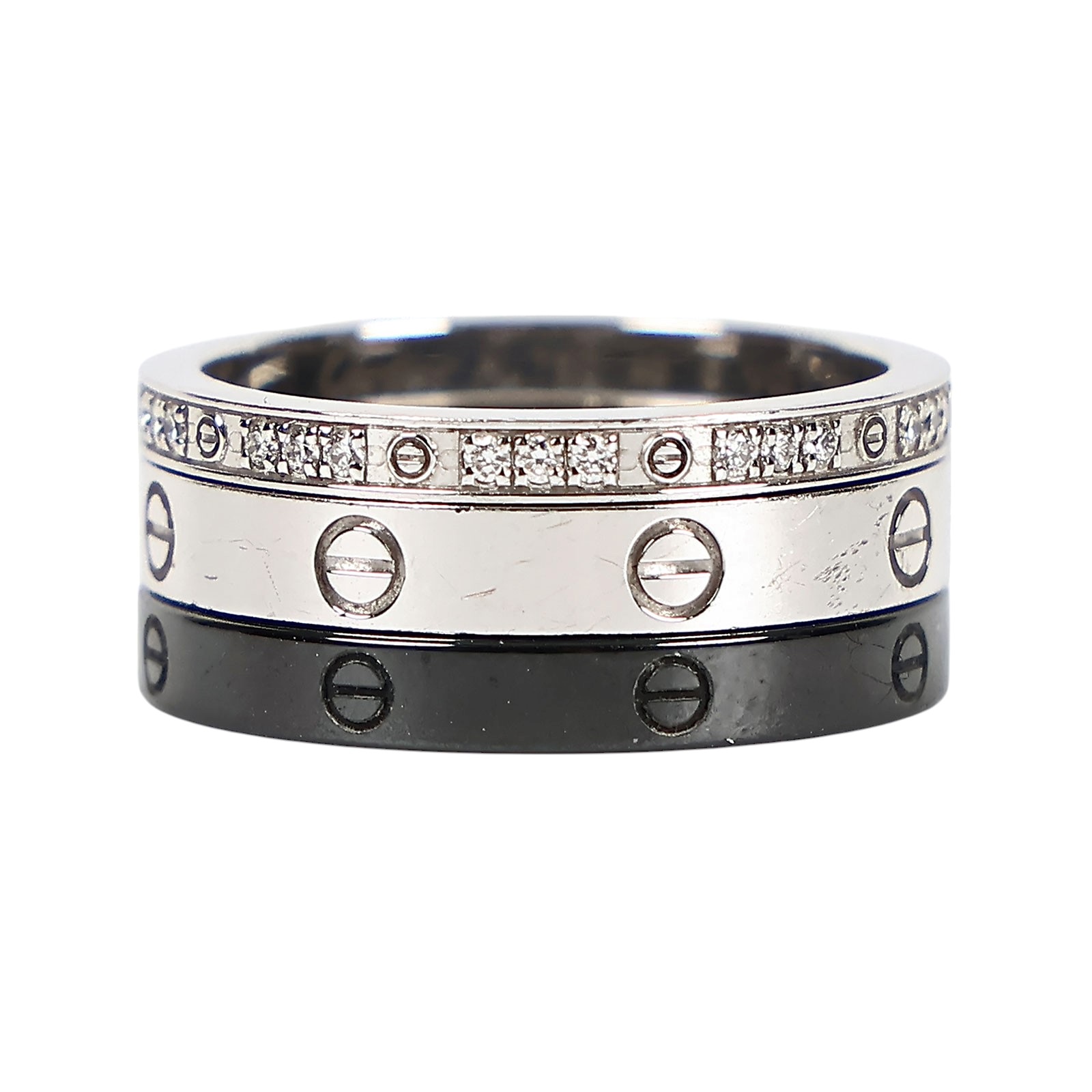 卡地亞 CARTIER Love 戒指 B4097849 Love three hoop 白金黑陶瓷細戒 #49 原廠盒子/保證卡