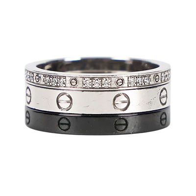 卡地亞 CARTIER Love 戒指 B4097849 Love three hoop 白金黑陶瓷細戒 #49 原廠盒子/保證卡