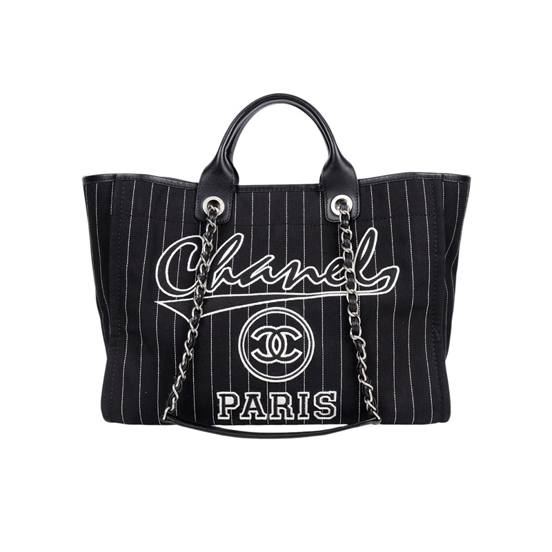 香奈兒 CHANEL 海灘包 大型 A66941 晶片款 黑白條紋條紋DEAUVILLE沙灘包 原廠盒子/防塵袋/購買證明影本