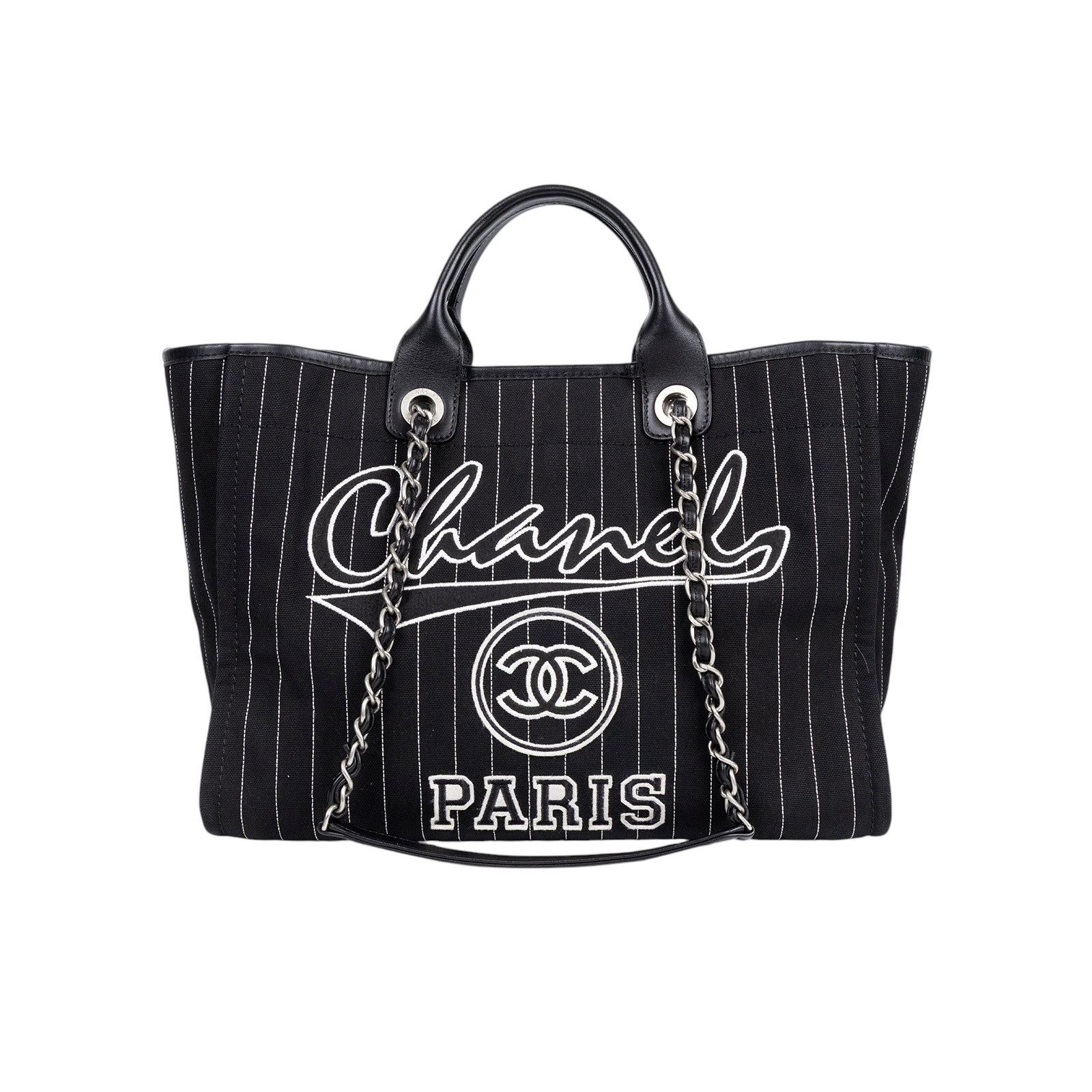 香奈兒 CHANEL 海灘包 大型 A66941 晶片款 黑白條紋條紋DEAUVILLE沙灘包 原廠盒子/防塵袋/購買證明影本