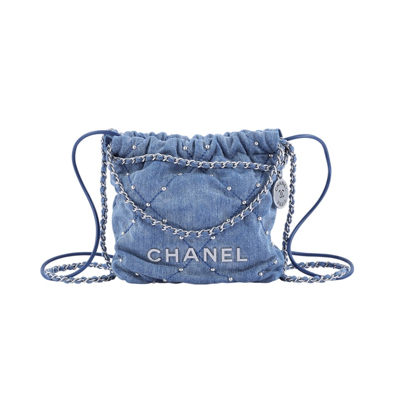 香奈兒 CHANEL 22 Mini 迷你 肩背 斜背包  晶片款 單寧牛仔22 MINI 防塵袋