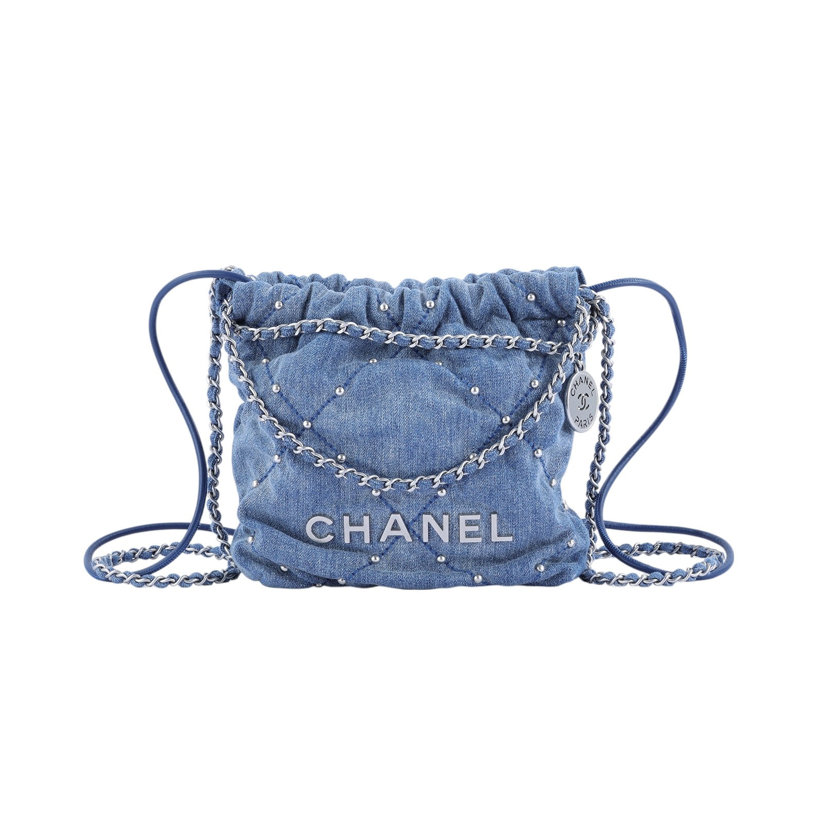 香奈兒 CHANEL 22 Mini 迷你 肩背 斜背包  晶片款 單寧牛仔22 MINI 防塵袋