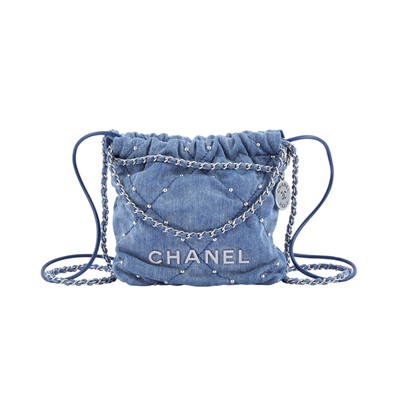 香奈兒 CHANEL 22 Mini 迷你 肩背 斜背包  晶片款 單寧牛仔22 MINI 防塵袋
