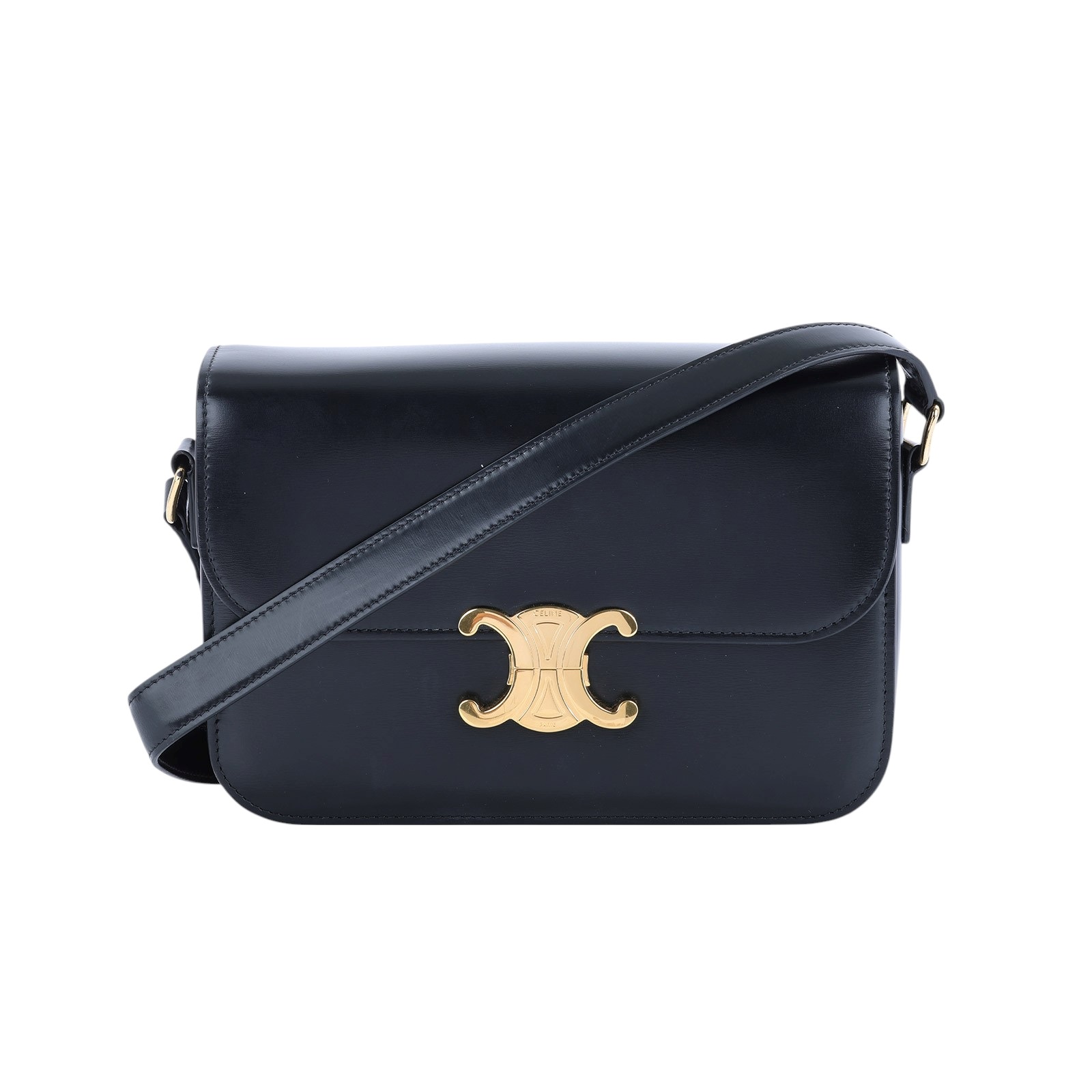 思琳 CELINE 亮面牛皮革 Classique Triomphe 凱旋門 肩背包 187363BF4 黑凱旋TEEN TRIOMPHE 防塵袋