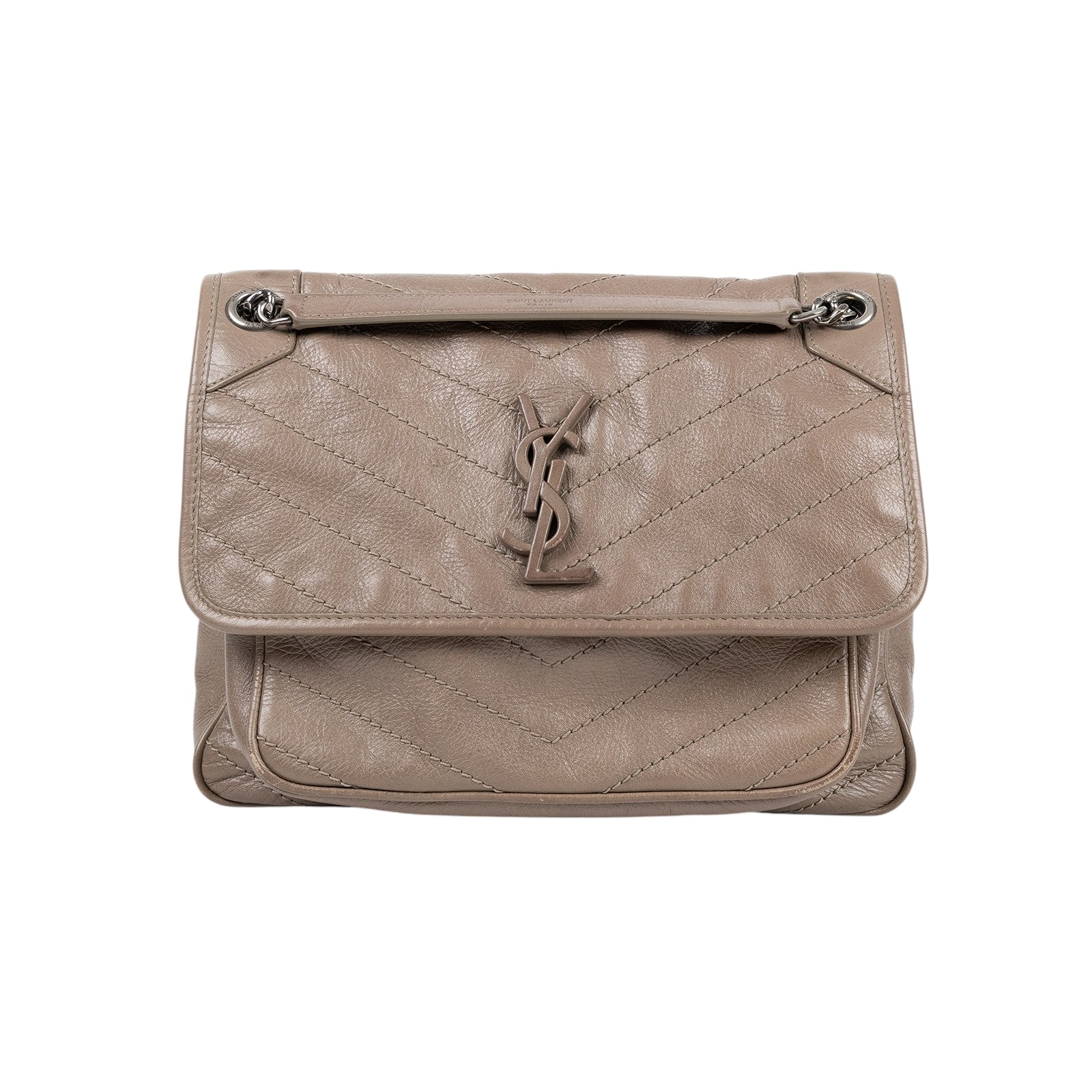 聖羅蘭 YSL SAINT LAURENT Niki 復古皮革 中型手袋 銀色五金 6331580EN04 灰NIKI中號 無附屬品