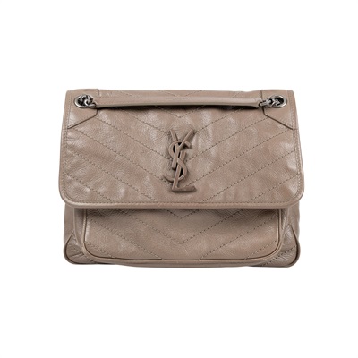 聖羅蘭 YSL SAINT LAURENT Niki 復古皮革 中型手袋 銀色五金 6331580EN04 灰NIKI中號 無附屬品