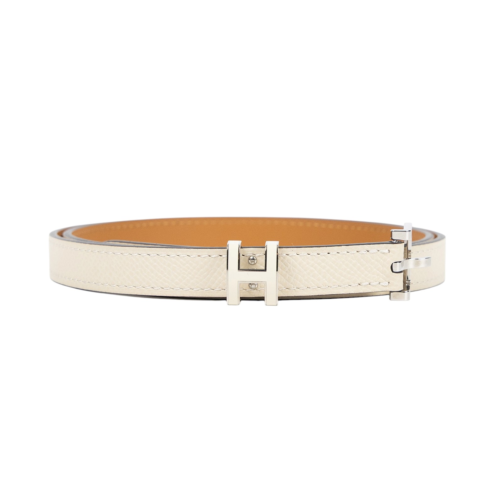 愛馬仕 Hermes Pop H 15 腰帶 粉筆白 銀色扣 H081087CK10075 POP米白細皮帶 #75 無附屬品