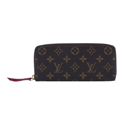 路易威登 LOUIS VUITTON Clémence 錢包 拉鍊 長夾 經典帆布 紫紅色 M60742 晶片款 莓紅原花拉鍊長夾 防塵袋/原廠盒子