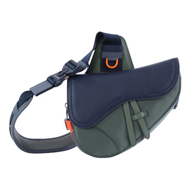 迪奧 CHRISTIAN DIOR Saddle 馬鞍包 Sacai聯名 1ADP0246USC 綠尼龍拚藍馬鞍包 防塵袋/保證卡