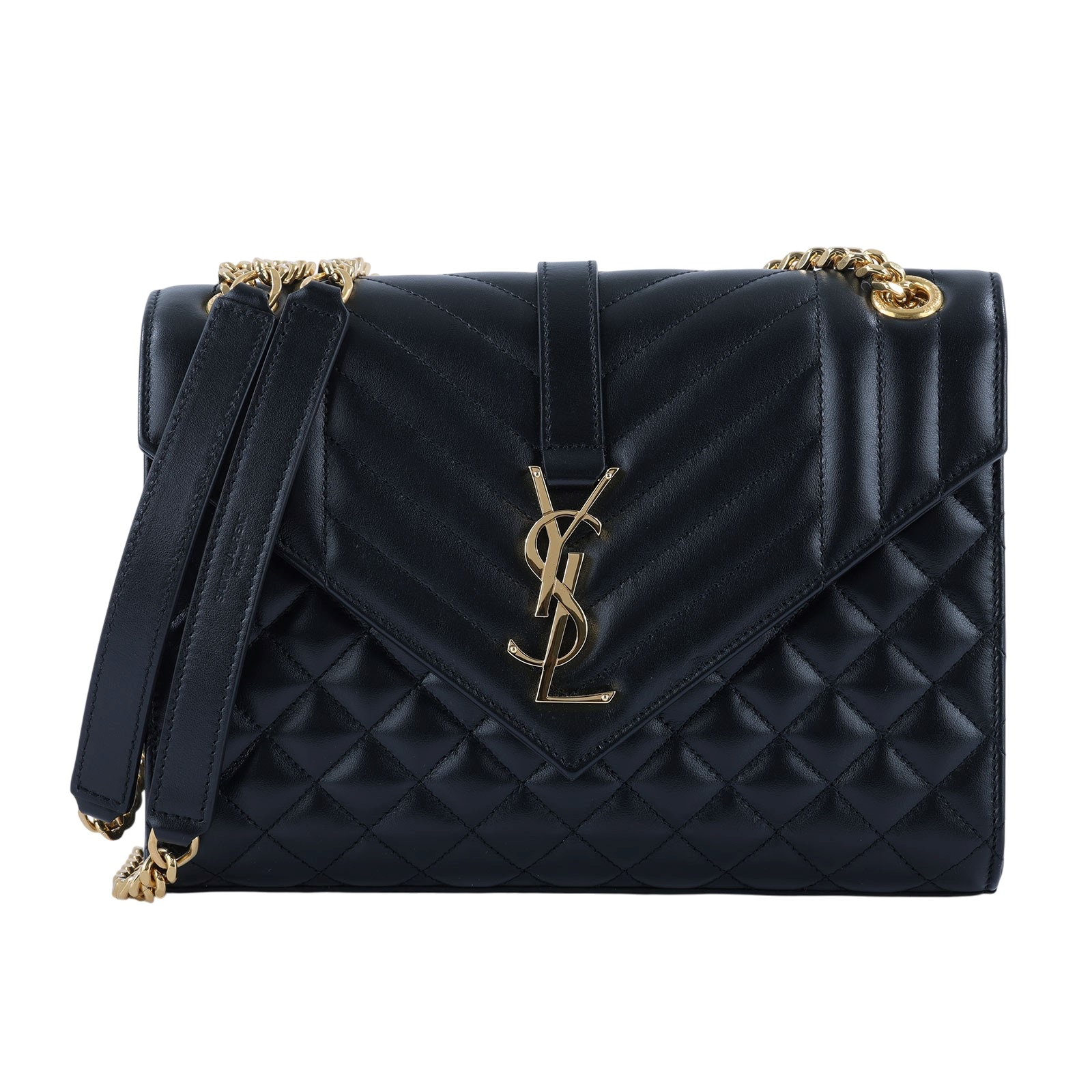 聖羅蘭 YSL SAINT LAURENT Envelope 粒面絎縫皮革 中型 信封袋 600185BOW91 黑金學院包 防塵袋