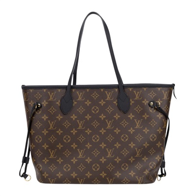 路易威登 LOUIS VUITTON Neverfull Inside Out MM 老花 牛皮 肩背包 雙面 黑色 M11946 晶片款  原廠盒子/防塵袋/購買證明