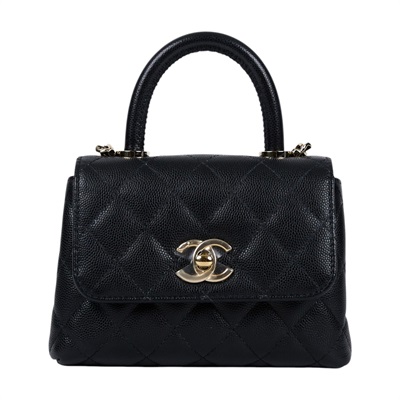 香奈兒 CHANEL COCO Handle 手提包 斜背包 口蓋包 AP4244 B05061 晶片款 黑金荔枝COCO HANDLE MICRO 原廠盒子/防塵袋/購買證明