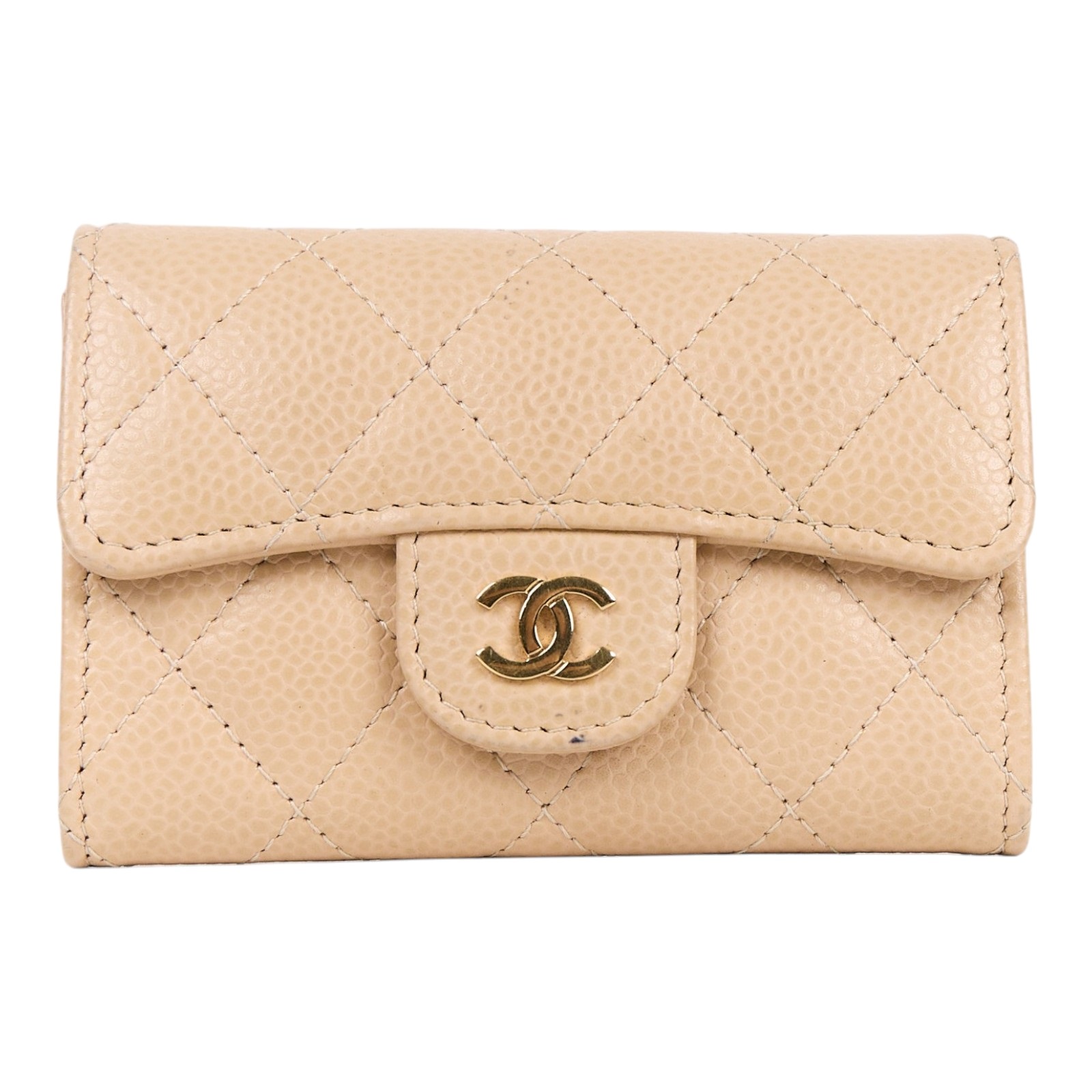 香奈兒 CHANEL CC LOGO 口蓋 卡片夾 錢包 AP0214 31開 裸色荔枝卡包 原廠盒子/保證卡/防塵袋