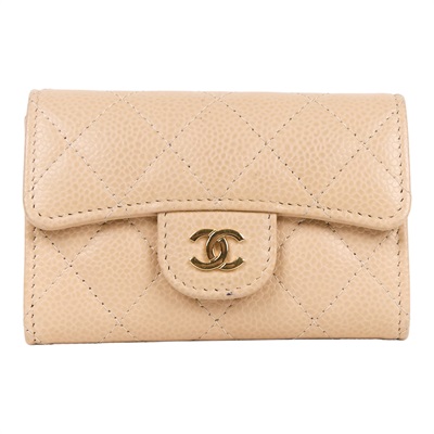 香奈兒 CHANEL CC LOGO 口蓋 卡片夾 錢包 AP0214 31開 裸色荔枝卡包 原廠盒子/保證卡/防塵袋