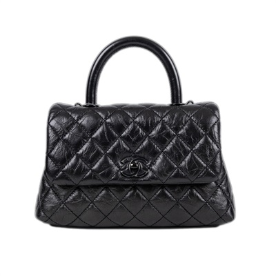 香奈兒 CHANEL Handle 24 手提 口蓋包  29開黑油蠟皮HANDLE24 背帶/原廠盒子/防塵袋/保證卡