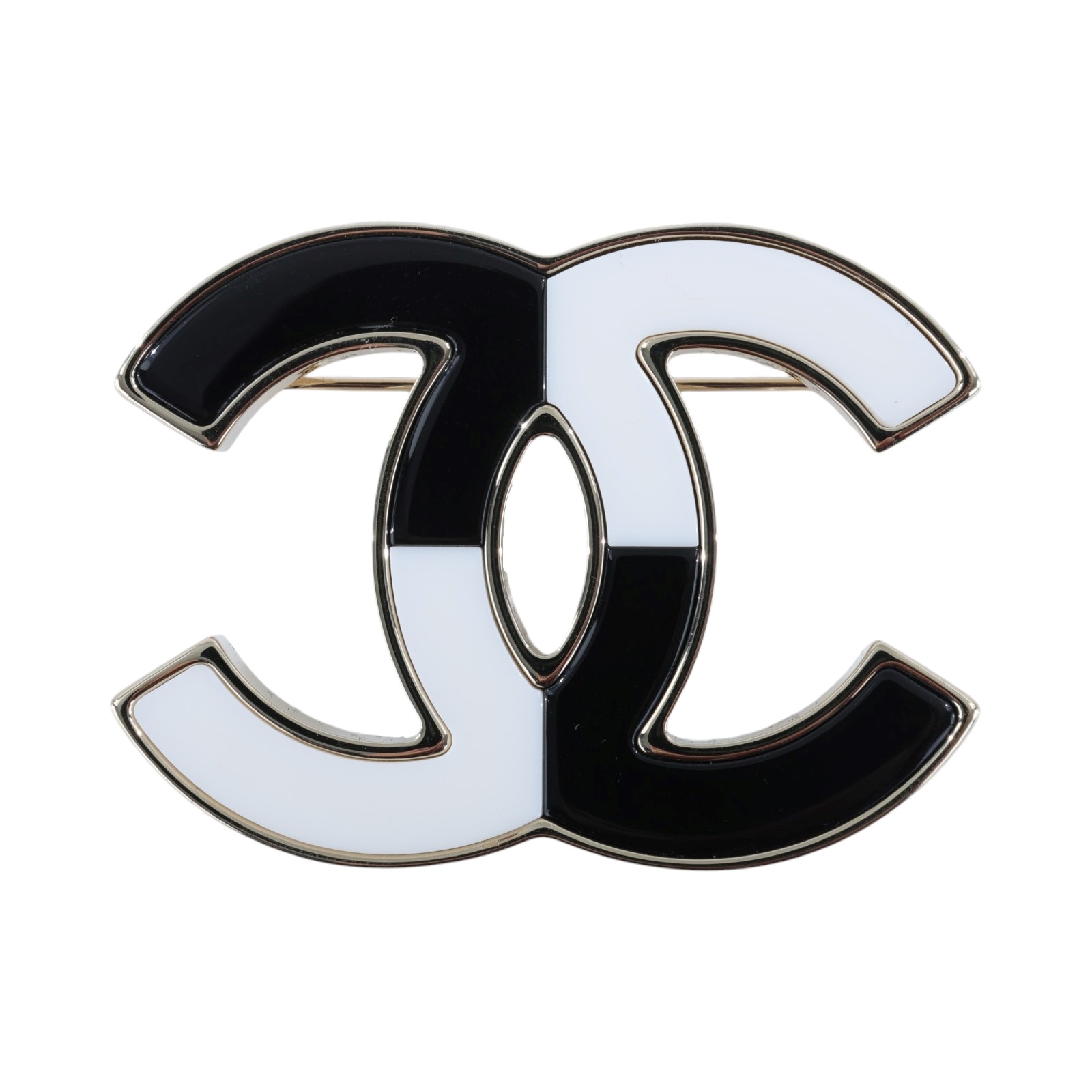 香奈兒 CHANEL CC LOGO 琺瑯 胸針 B23 C 黑白雙C胸針 原廠盒子/內襯