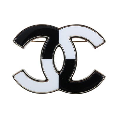 香奈兒 CHANEL CC LOGO 琺瑯 胸針 B23 C 黑白雙C胸針 原廠盒子/內襯