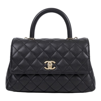 香奈兒 CHANEL Handle 24 手提 口蓋包 A92990 晶片款 黑荔枝HANDLE24 背帶