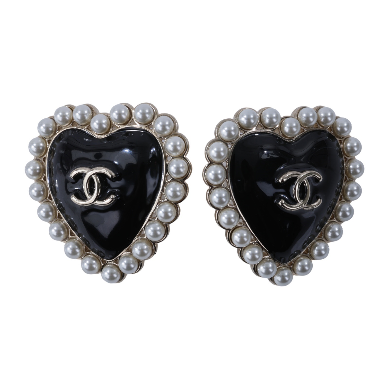 香奈兒 CHANEL CC LOGO 耳環 耳釘 ABG357 B21625B25 B 黑珍珠愛心雙C耳環 無附屬品