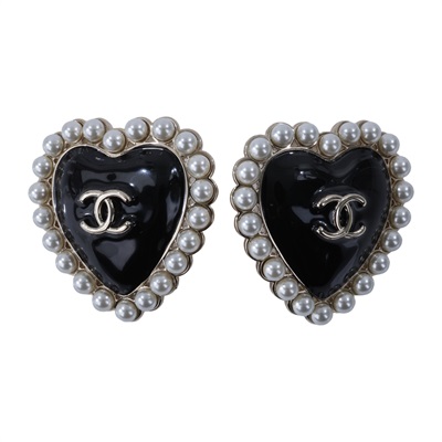 香奈兒 CHANEL CC LOGO 耳環 耳釘 ABG357 B21625B25 B 黑珍珠愛心雙C耳環 無附屬品