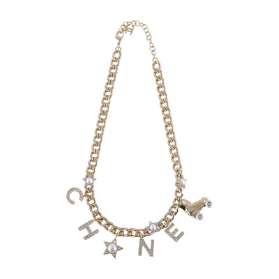 香奈兒 CHANEL CC LOGO 項鍊 C24 C 水鑽LOGO溜冰鞋項鍊 無附屬品