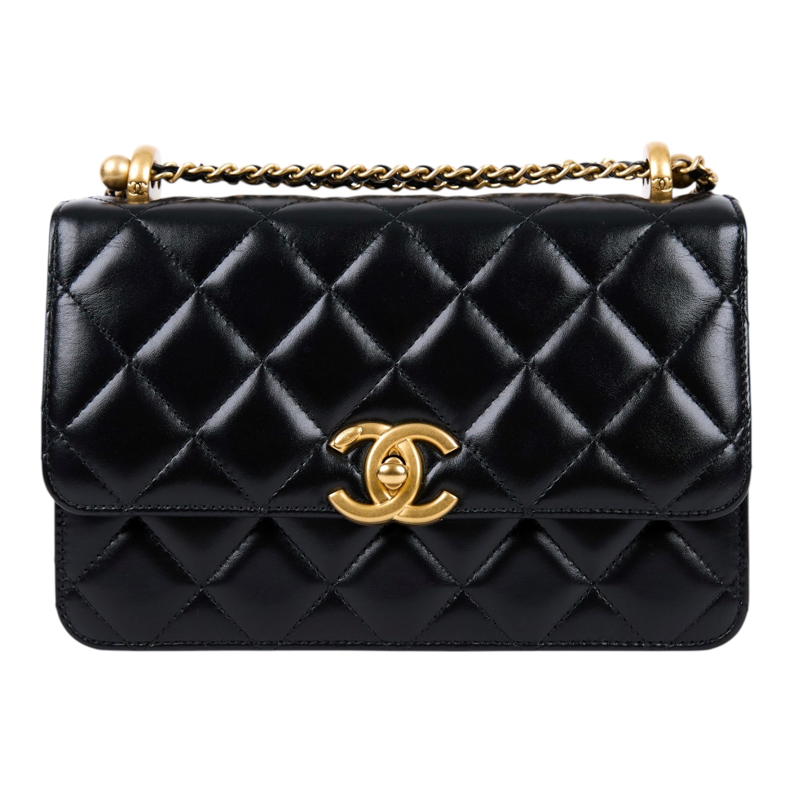 香奈兒 CHANEL 雙金珠 金球口蓋包 AS2649 晶片款 黑牛雙金球鍊包 防塵袋