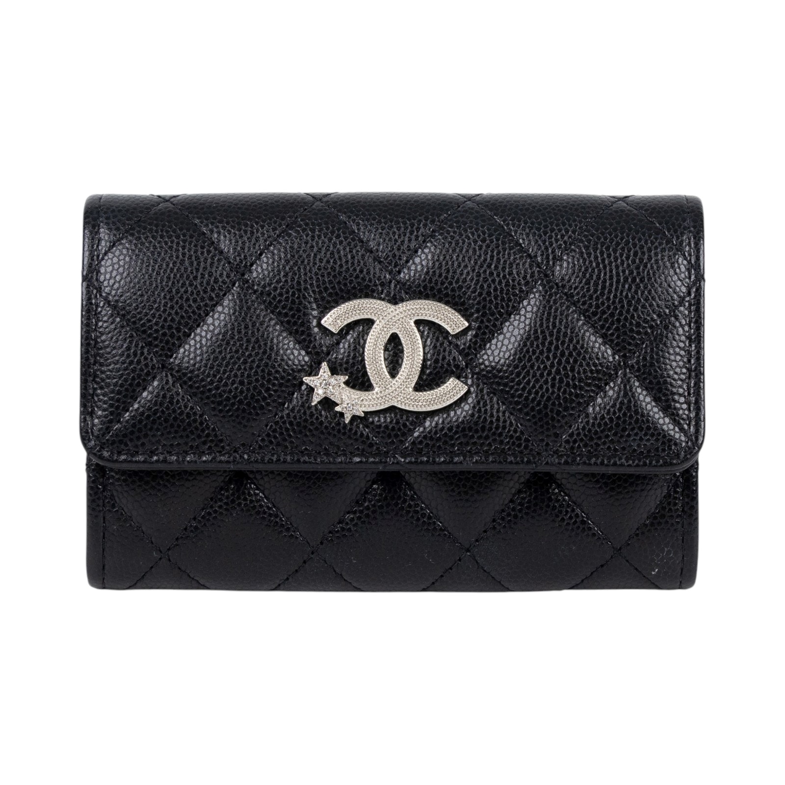 香奈兒 CHANEL 錢包 卡包 AP3729 晶片款 黑荔枝翻蓋星星卡包 無附屬品