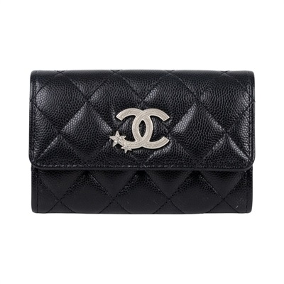香奈兒 CHANEL 錢包 卡包 AP3729 晶片款 黑荔枝翻蓋星星卡包 無附屬品