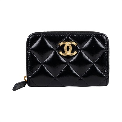 香奈兒 CHANEL CC LOGO 零錢包 卡包 錢包 AP4262 晶片款 黑金油蠟拉鍊卡包 無附屬品