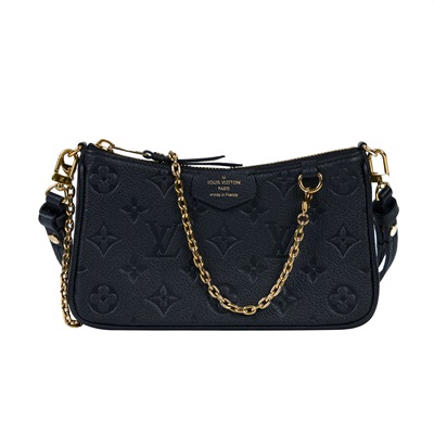 路易威登 LOUIS VUITTON Easy Pouch On Strap 壓紋牛皮二用包 黑色 M80349 晶片款  原廠盒子/防塵袋