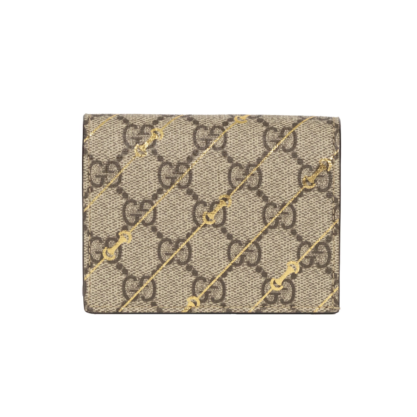 古馳 GUCCI GG Supreme  扣式 零錢 短夾 錢包 774332 燙金馬銜扣二折零錢卡包 原廠盒子/防塵袋/購買證明