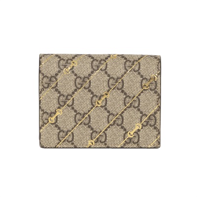 古馳 GUCCI GG Supreme  扣式 零錢 短夾 錢包 774332 燙金馬銜扣二折零錢卡包 原廠盒子/防塵袋/購買證明