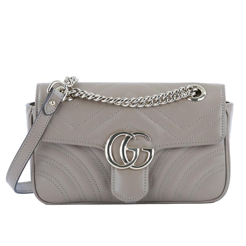 古馳 GUCCI GG Marmont 迷你肩揹袋 446744 灰褐色MARMONT鍊包 原廠盒子/防塵袋