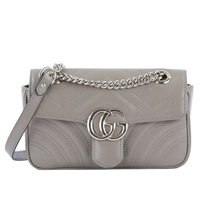 古馳 GUCCI GG Marmont 迷你肩揹袋 446744 灰褐色MARMONT鍊包 原廠盒子/防塵袋