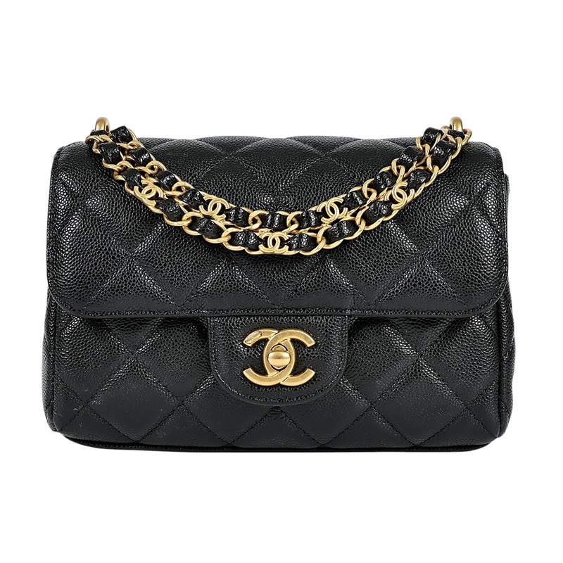 香奈兒 CHANEL 方胖 手提 肩背 皮穿鍊口蓋包  晶片款 黑荔枝雙鍊方胖 防塵袋